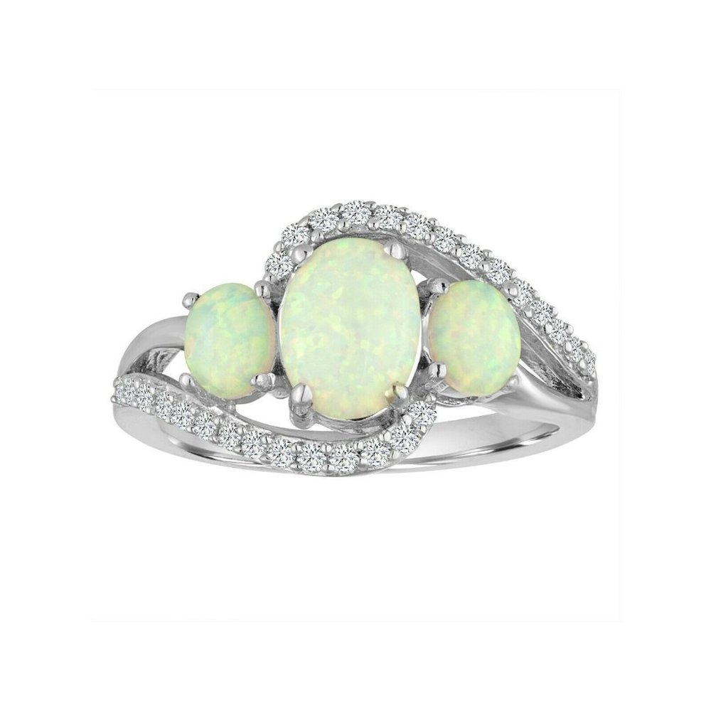 Created Opal and CZ Sterling Silver Ring size 7